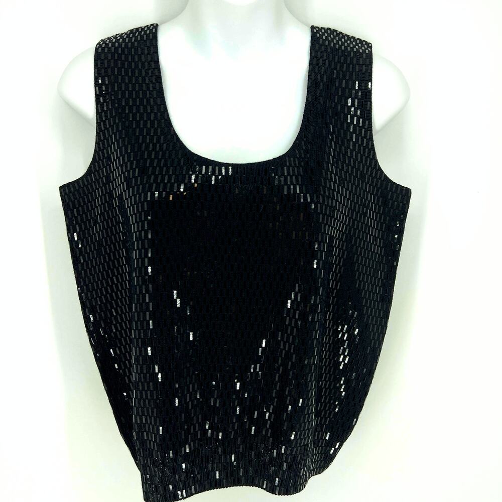 St. John Separates USA Black Bonded Sequins Classic Sleeveless Shell Size Small